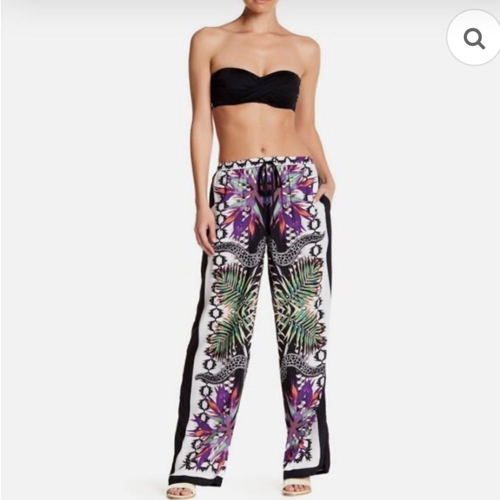 Nicole Miller Artelier La Plage Floral Wide Leg Drawstring Pants